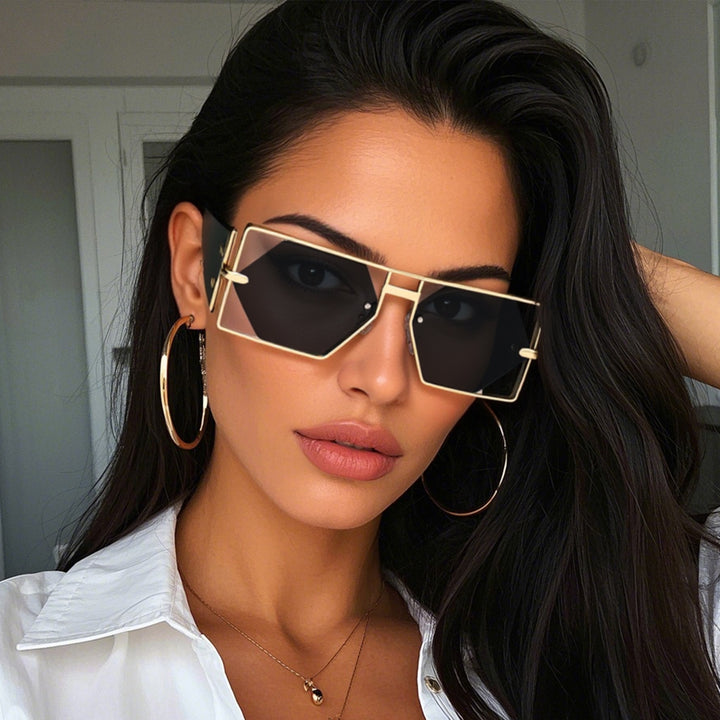 Geometric Shield Sunglasses with Premium Metallic Frame Bowlift