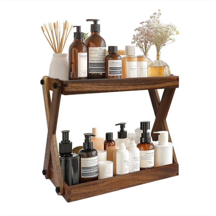 Two-Tier Solid Wood Bathroom Vanity Organizer Shelf Bowlift
