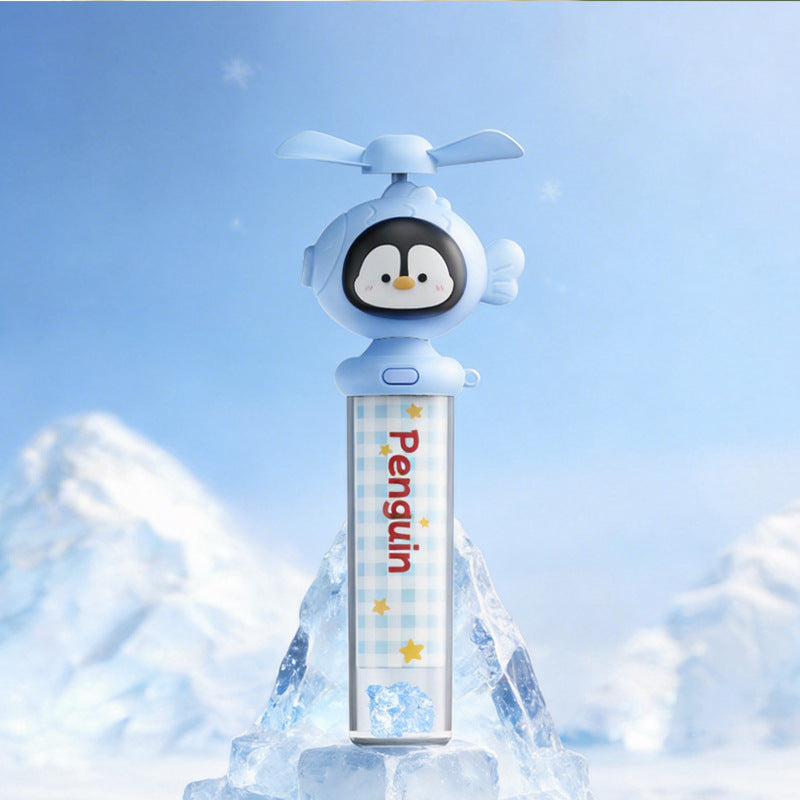 Unisex portable rechargeable handheld fan with cute animal head, soft propeller blades and transparent bead container Bowlift