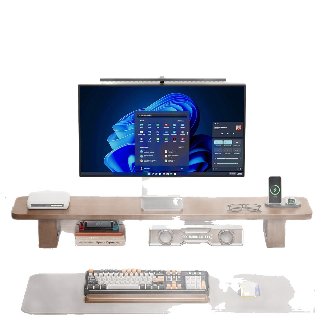 Modern Wooden Monitor Stand with Cable Management Bowlift