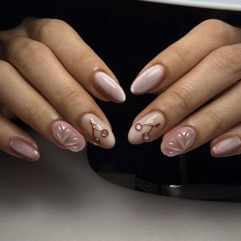 Acrylic nail set with elegant high-gloss finish and creative embellishments Bowlift