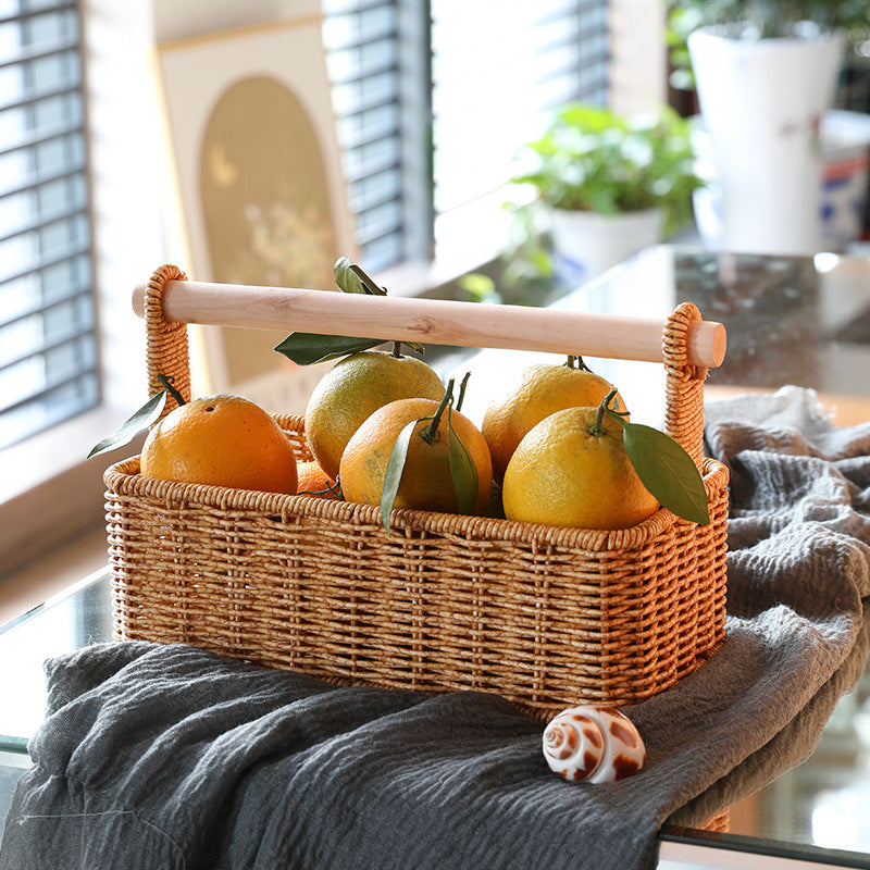 Unisex Modern Storage Basket with Stylish Wood Handle Bowlift