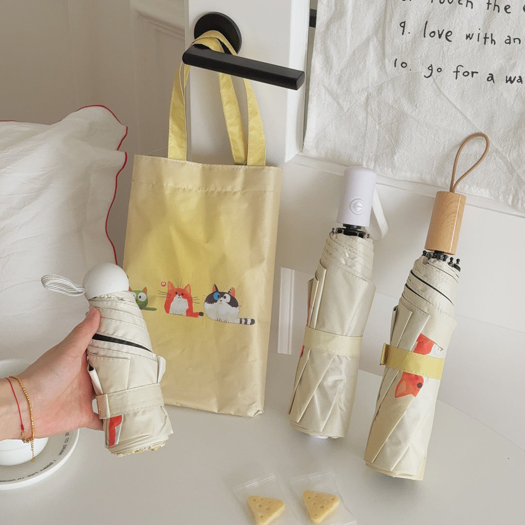 Ladies Folding Umbrella with Loving Animal Designs Bowlift