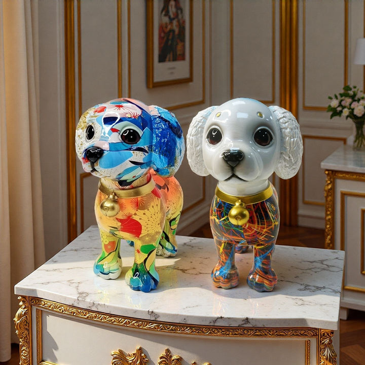 Artful dog sculpture with colorful design Bowlift