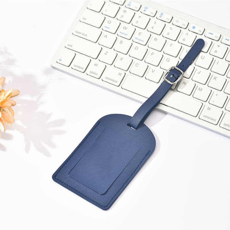 Minimalist Leather Luggage ID Tag with Adjustable Buckle Strap and Card Slot Bowlift