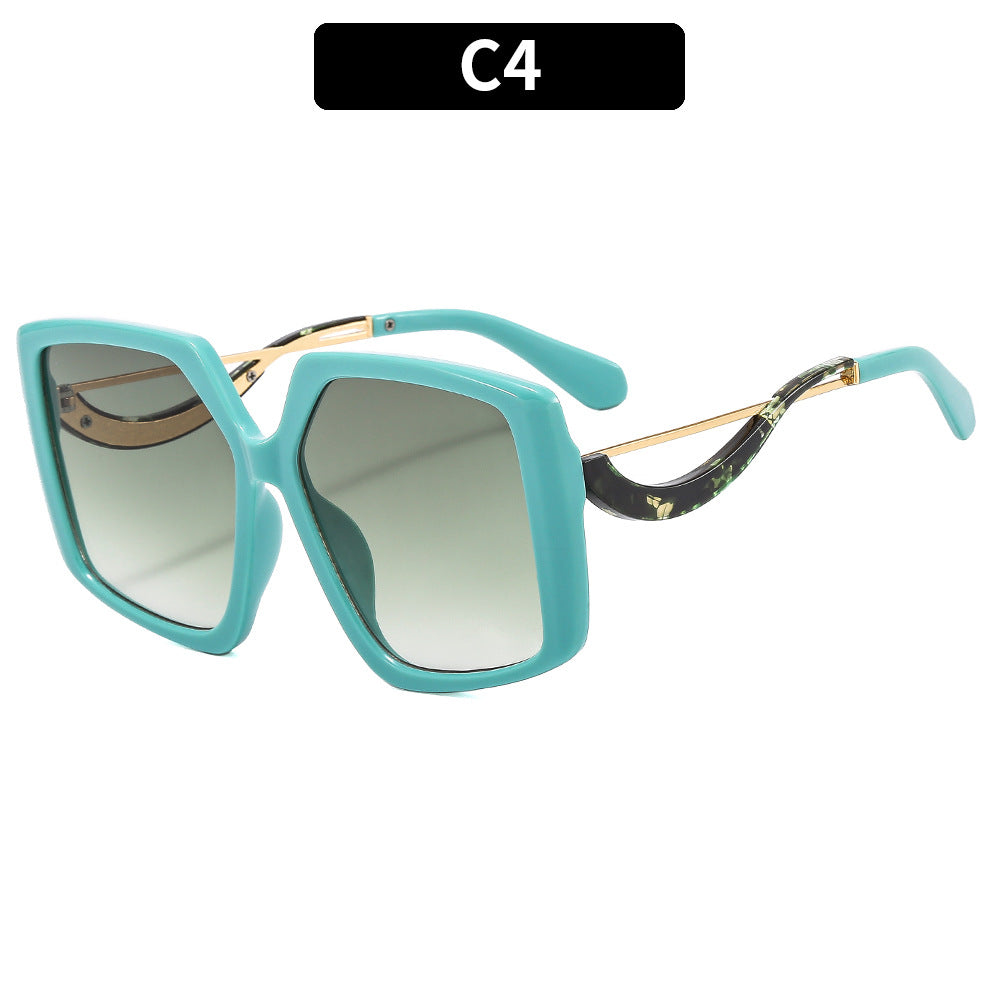 Oversized Square Frame Sunglasses with Gold Accents