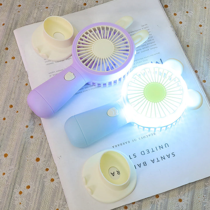 Women Portable Mini LED Fan with Creative Animal Ears Bowlift