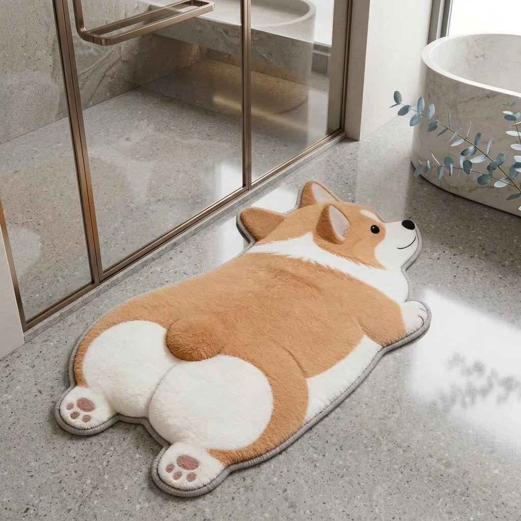 Non-slip leather look bath mat with leopard print