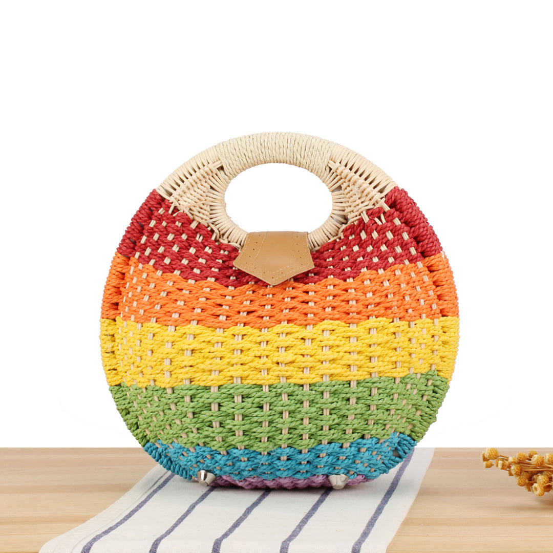 Round straw bag with elegant leather handle Bowlift