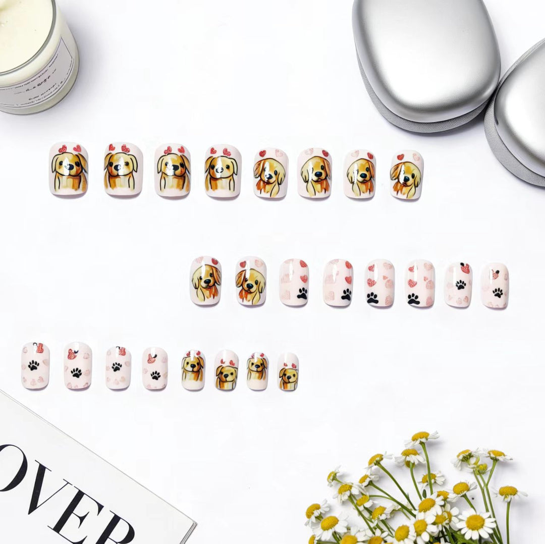 Artificial nails with cute dog friend design Bowlift