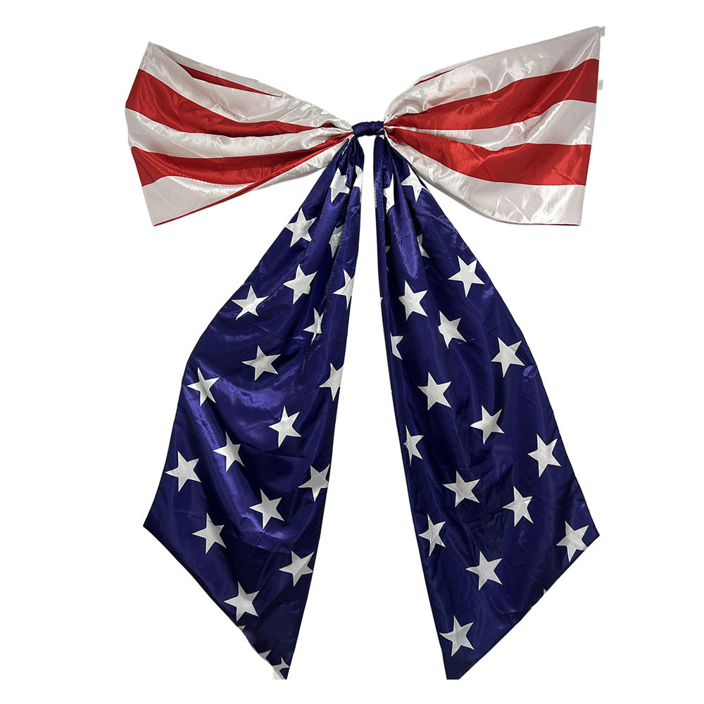 Independence Day oversized patriotic door bow and cascading porch flag swag Bowlift