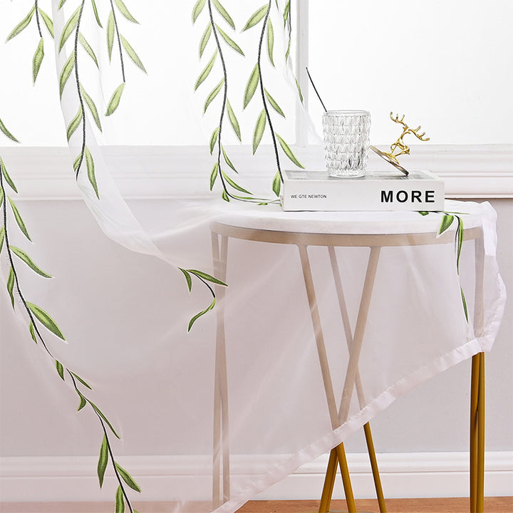 Sheer Leaf-Patterned Window Drapery
