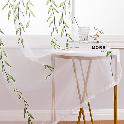 Sheer Leaf-Patterned Window Drapery