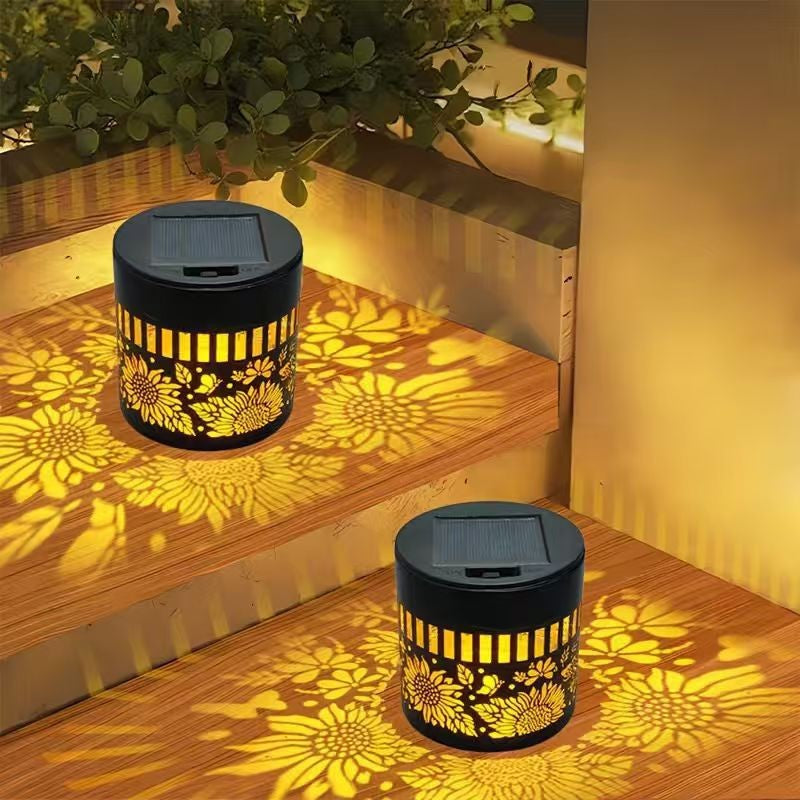 Outdoor Mandala Solar Projection Wall Lights With Patterned Metal Casing And Automatic Dusk-To-Dawn Sensor Bowlift
