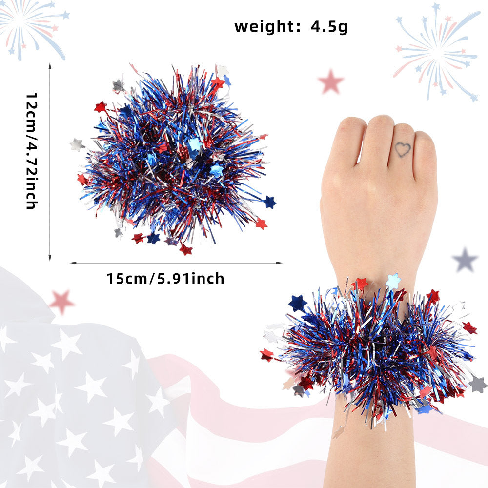 Unisex nan patriotic tinsel pom pom wristband bracelet with star confetti Bowlift