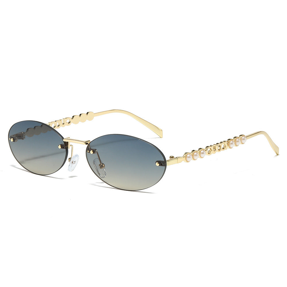 Women's fashionable sunglasses with oval frame and pearl-embellished temples Bowlift