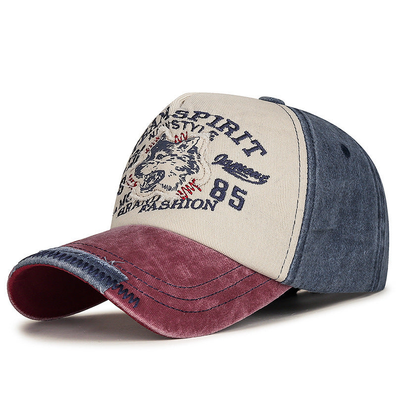 Men's Vintage-Inspired Embroidered Wolf Cap Bowlift