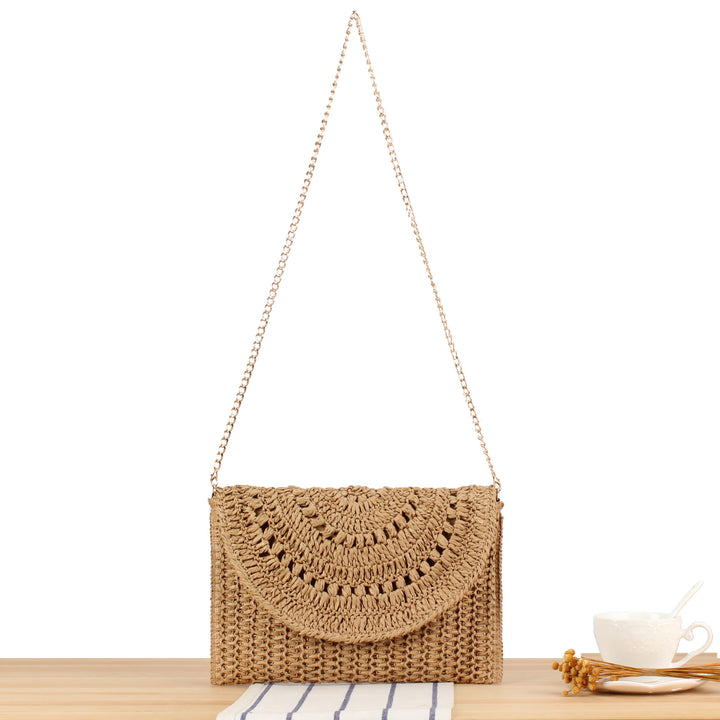 Woven Bast Handbag with Elegant Chain Decoration Bowlift