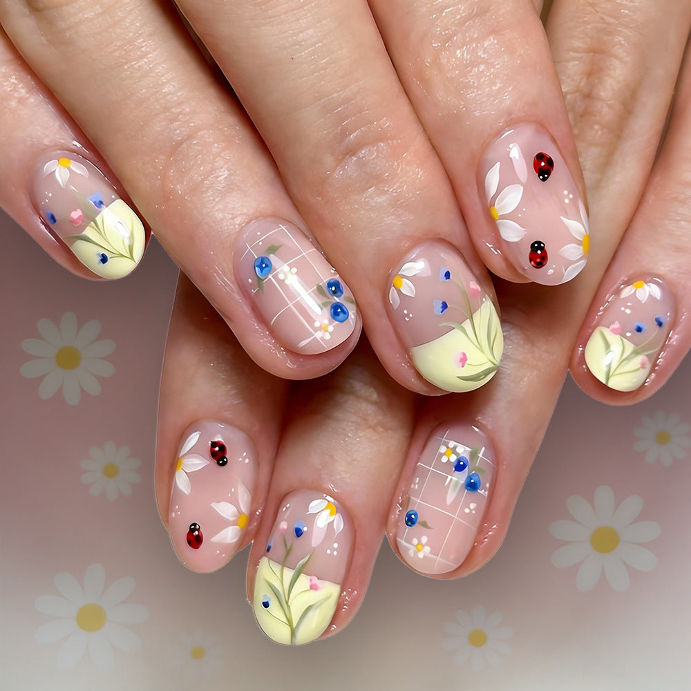 Artistic Floral Press-On Nails Bowlift