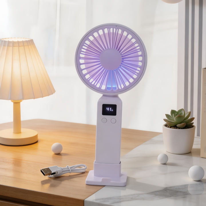 Women's Portable USB Fan with LED Display and Ergonomic Design Bowlift