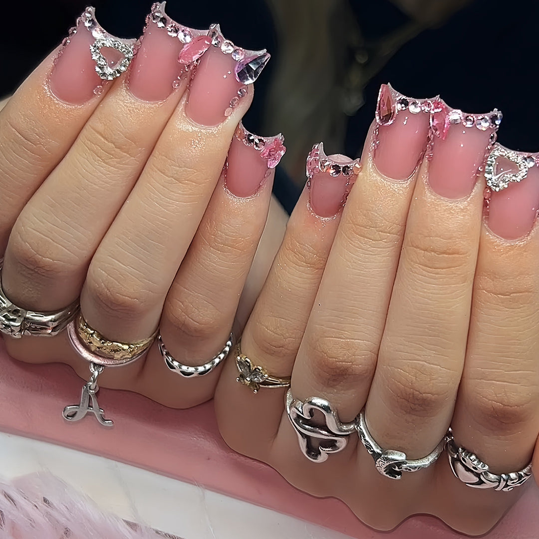 Decorative Rhinestone-Accent Press-On Nails Bowlift