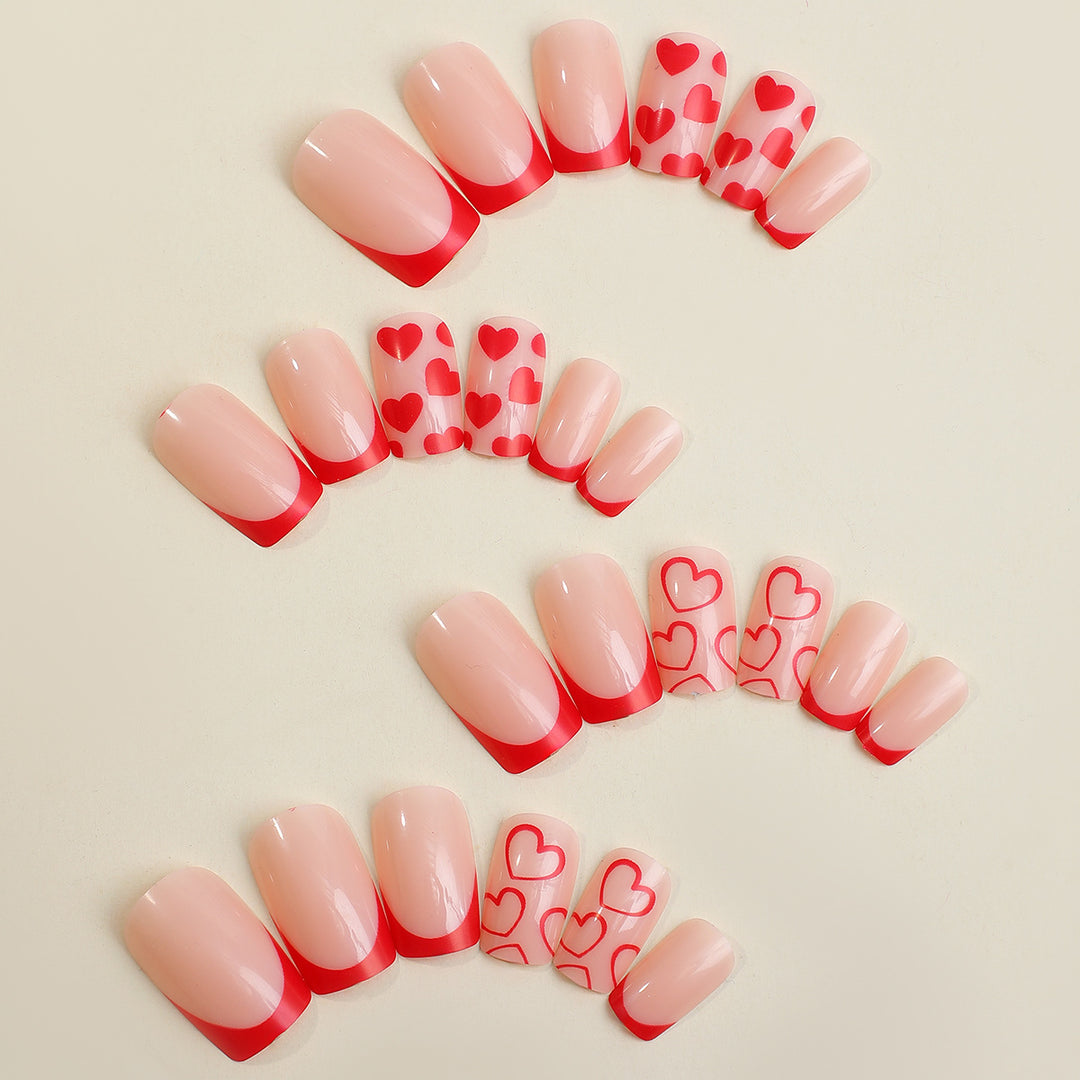 Creative Heart-Themed Press-On Nail Design Bowlift