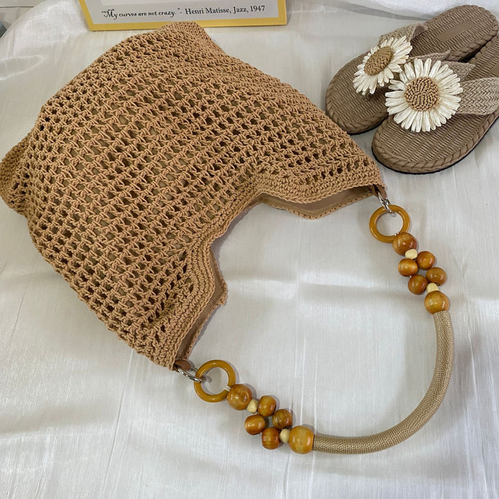 Hand-knotted tote bag with decorative wooden handle Bowlift