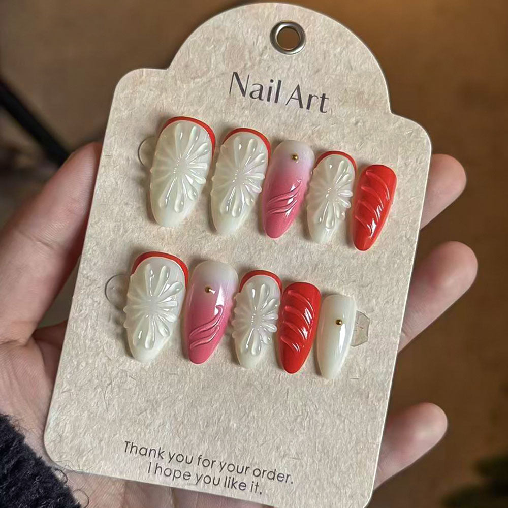 Handcrafted Floral Press-On Nail Set Bowlift