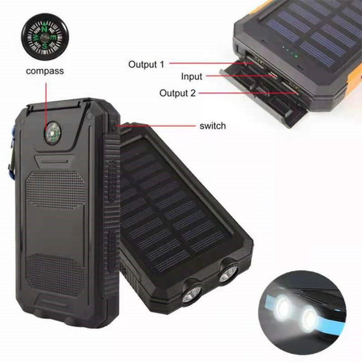 Solar-powered power bank with impact-resistant design and integrated carabiner Bowlift