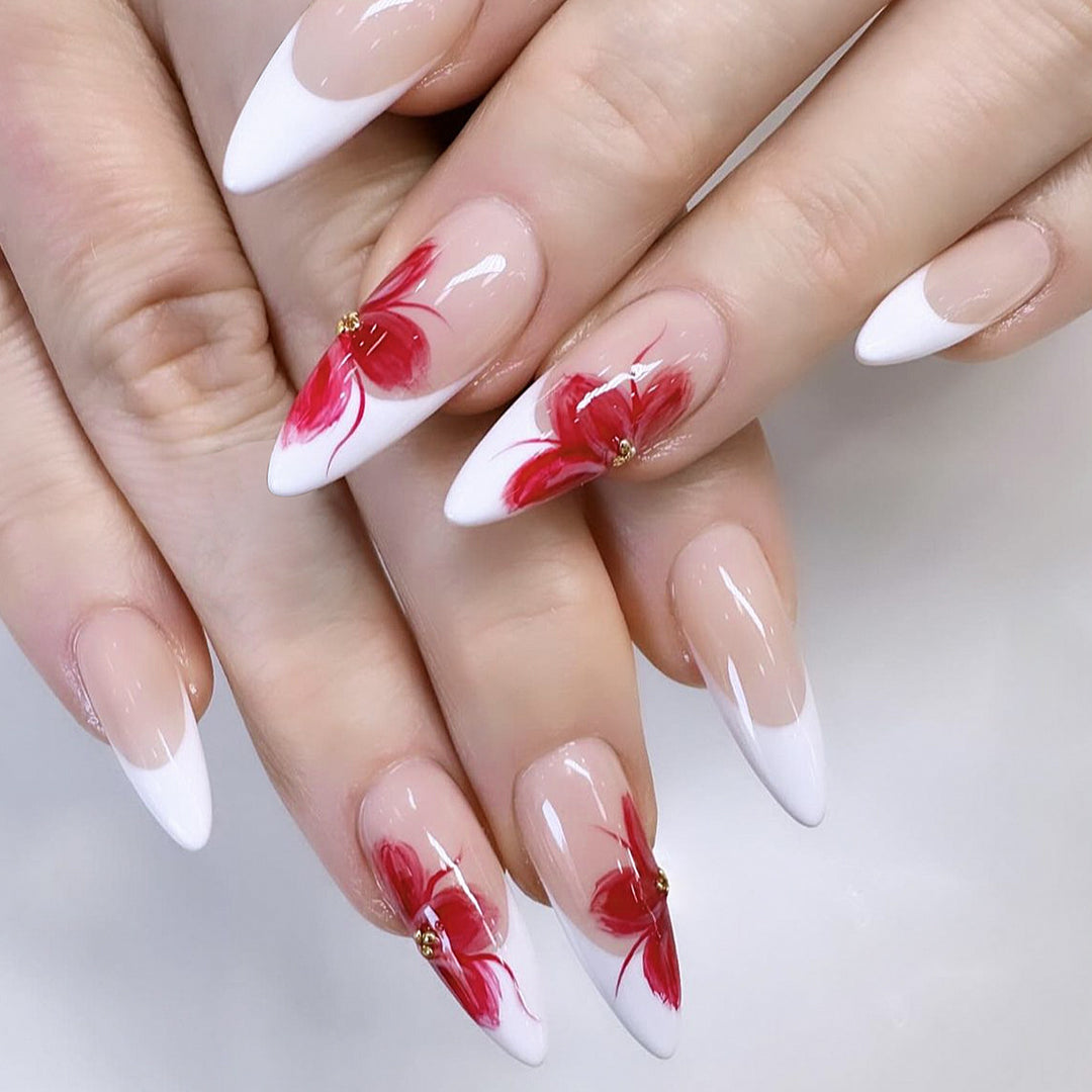 Elegant Floral Stiletto Nail Extensions Bowlift