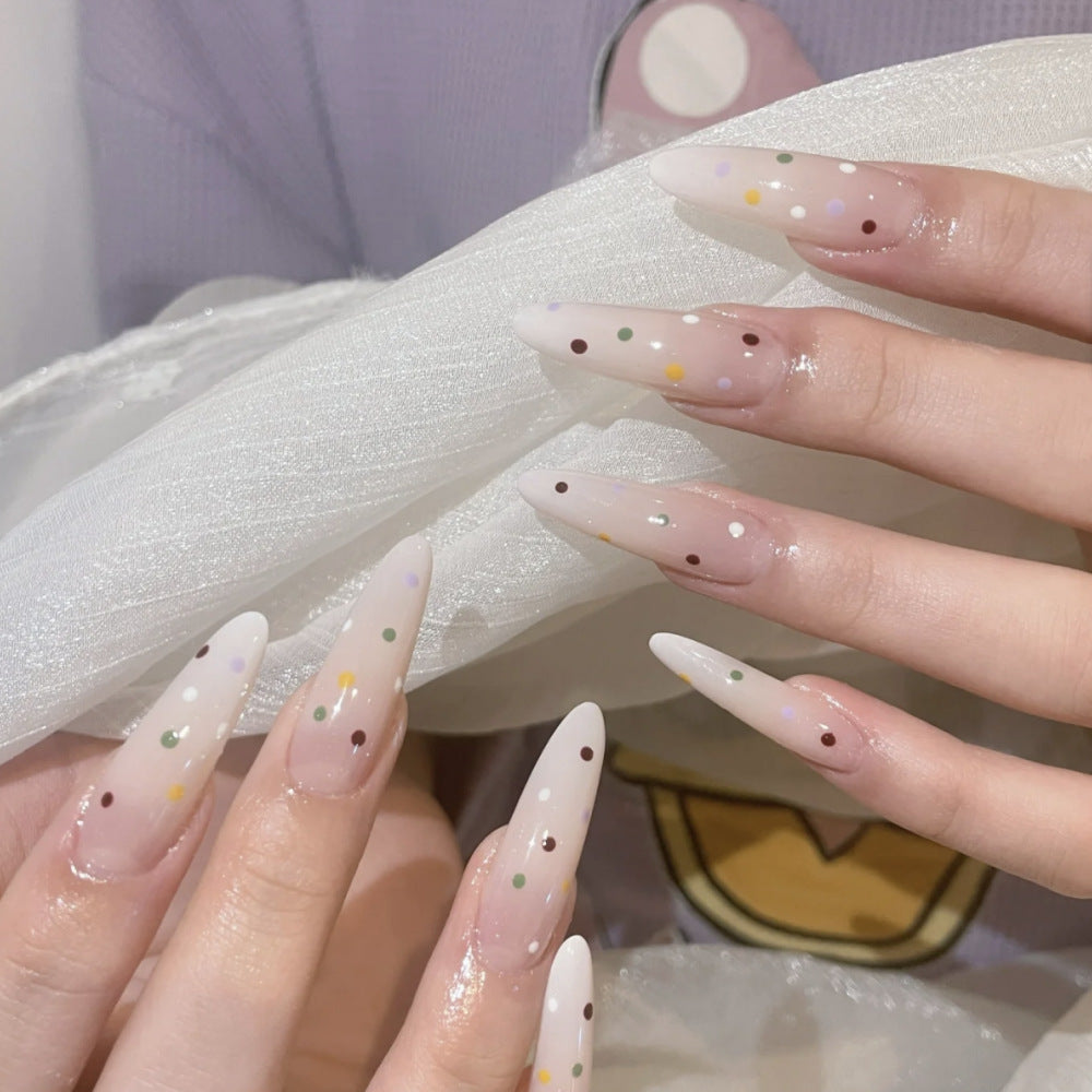 Premium Artistic Press-On Nail Tips Set with Colorful Dots Bowlift