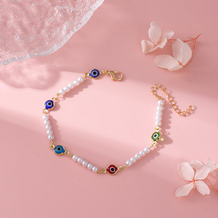 Pearl and Colorful Evil Eye Bracelet Bowlift