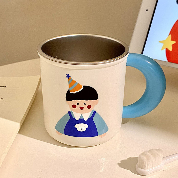 Stainless Steel Coffee Mug with Cheerful Children's Design Bowlift