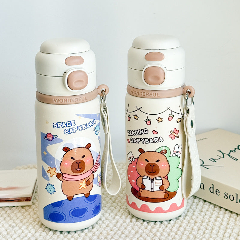Women Insulated Drinking Bottle with Practical Carry Strap and Cute Bear Design Bowlift