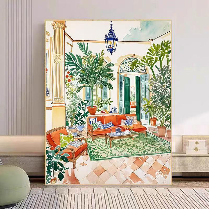 Cozy Living Room Watercolor Art Print Bowlift