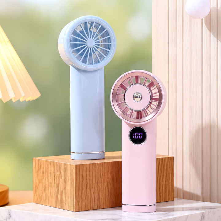 Women's Portable Mini Hand Fan with Digital Temperature Display Bowlift