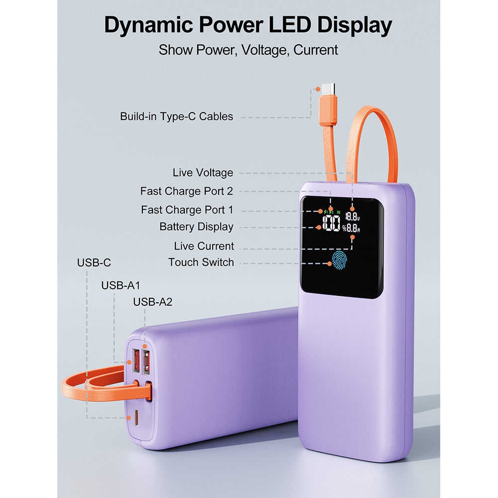 Power bank with LED display and integrated charging ports Bowlift