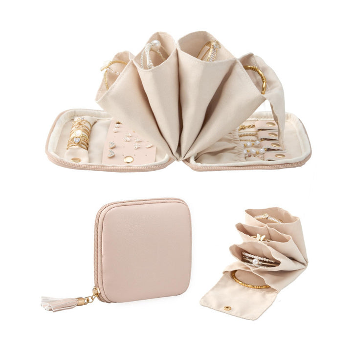 Travel Foldable Jewelry Organizer Case with Ring Rolls Earring Slots Necklace Hooks Bowlift