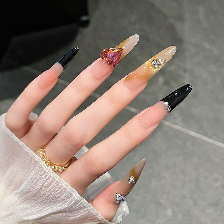 Artistic 3D Butterfly and Gem Nail Extensions Bowlift