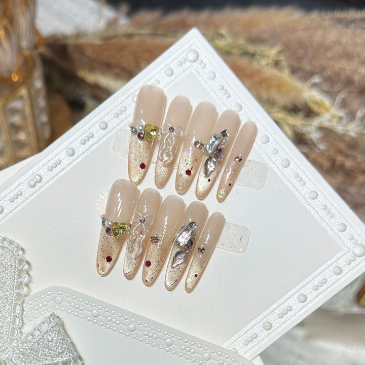 Decorative Stiletto Nail Art Set with Gem Accents Bowlift