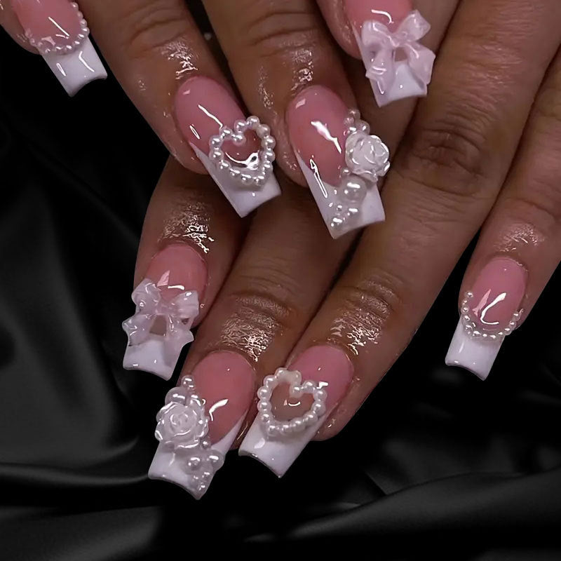 Exquisite 3D Floral and Gem-Embellished Nail Art Extensions Bowlift