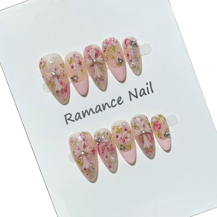 Floral Themed Press-On Nail Set Bowlift