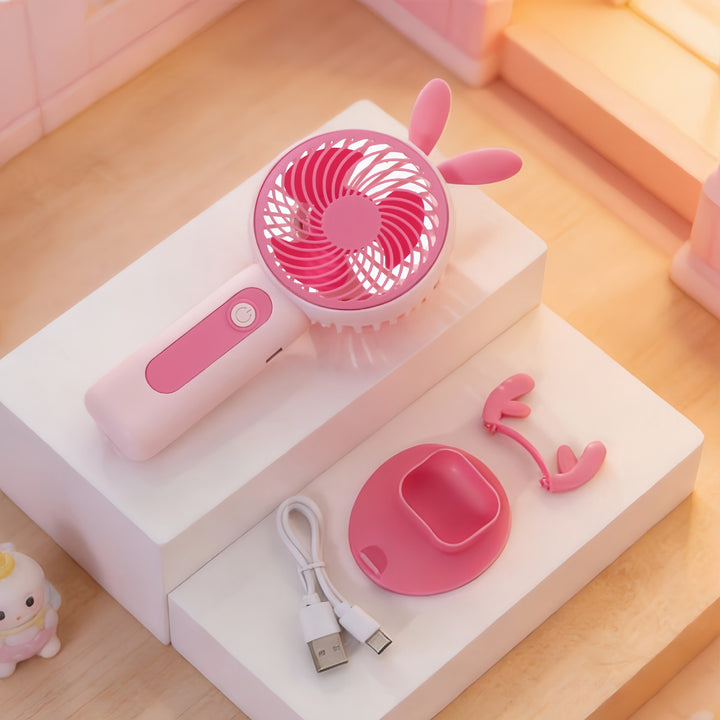 Women's Portable Hand Fan with Cute Ears Bowlift