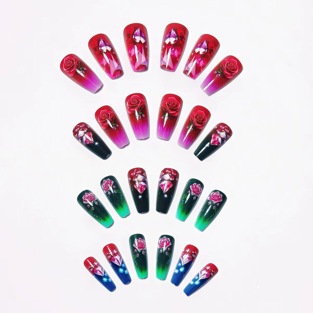 Artificial nails with floral and glittering accents Bowlift