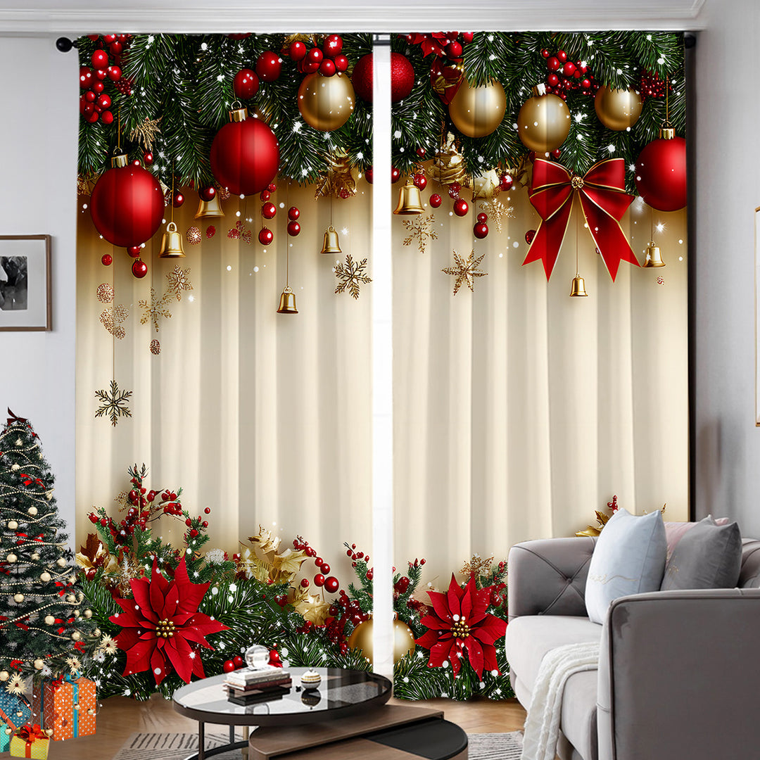 Festive Holiday-Themed Sheer Curtain Panels