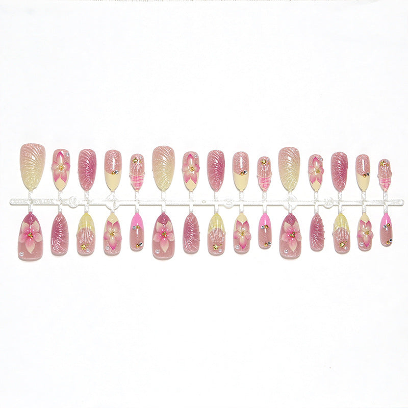 Artificial nail set with floral 3D decorations Bowlift