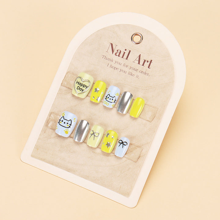 Elegant Long Press-On Nails Set with Artistic Tips Bowlift