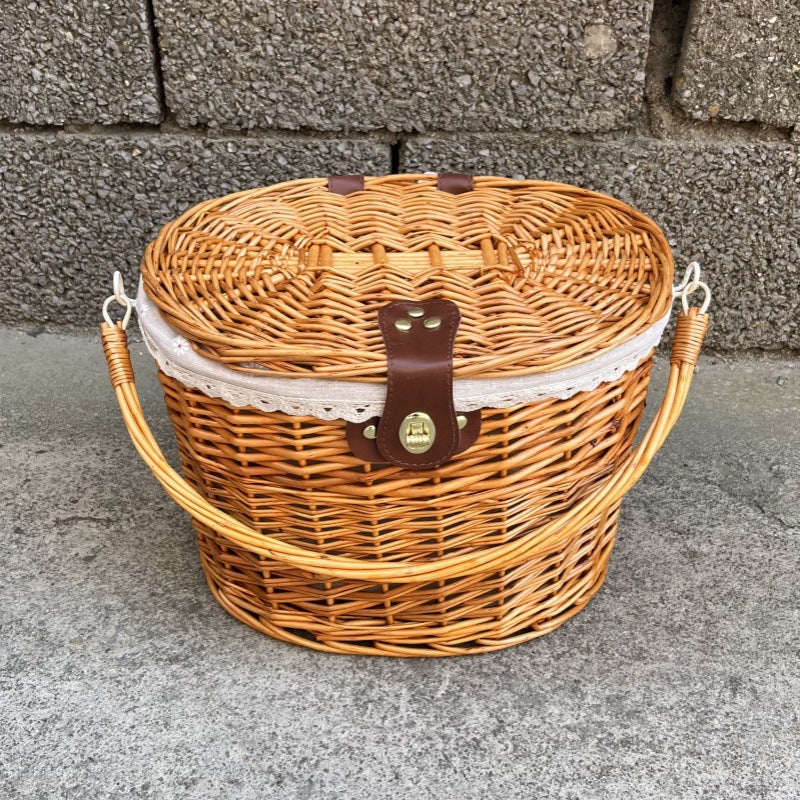 woven rattan bicycle front basket with quick-release mounting system Bowlift