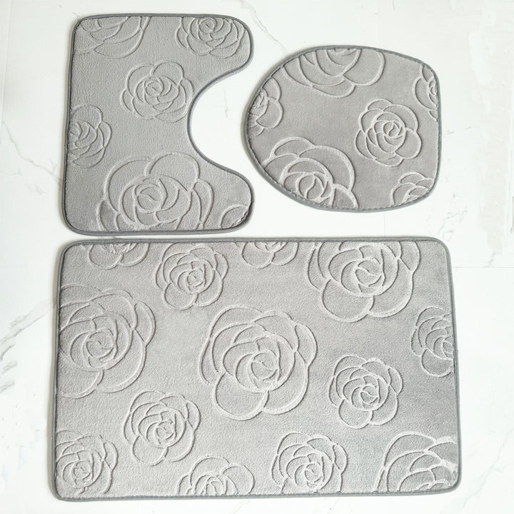 Rose Pattern Bath Mat Set Bowlift
