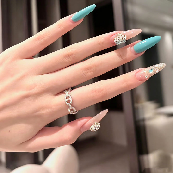 Acrylic nail set with elegant glitter accents Bowlift